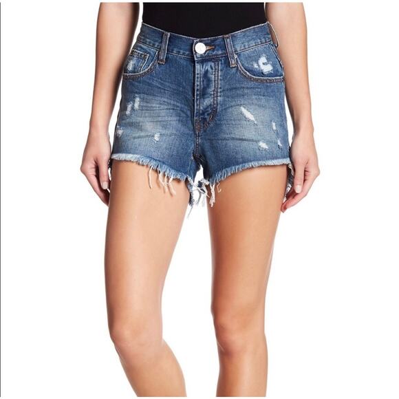 NEW ONE TEASPOON Hawks Distressed Blue Wash Raw Hem Denim Cutoffs Jean Shorts 24 - Picture 7 of 8